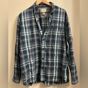 Men’s L.L. Bean Blue Plaid Button Down Shirt Size Large